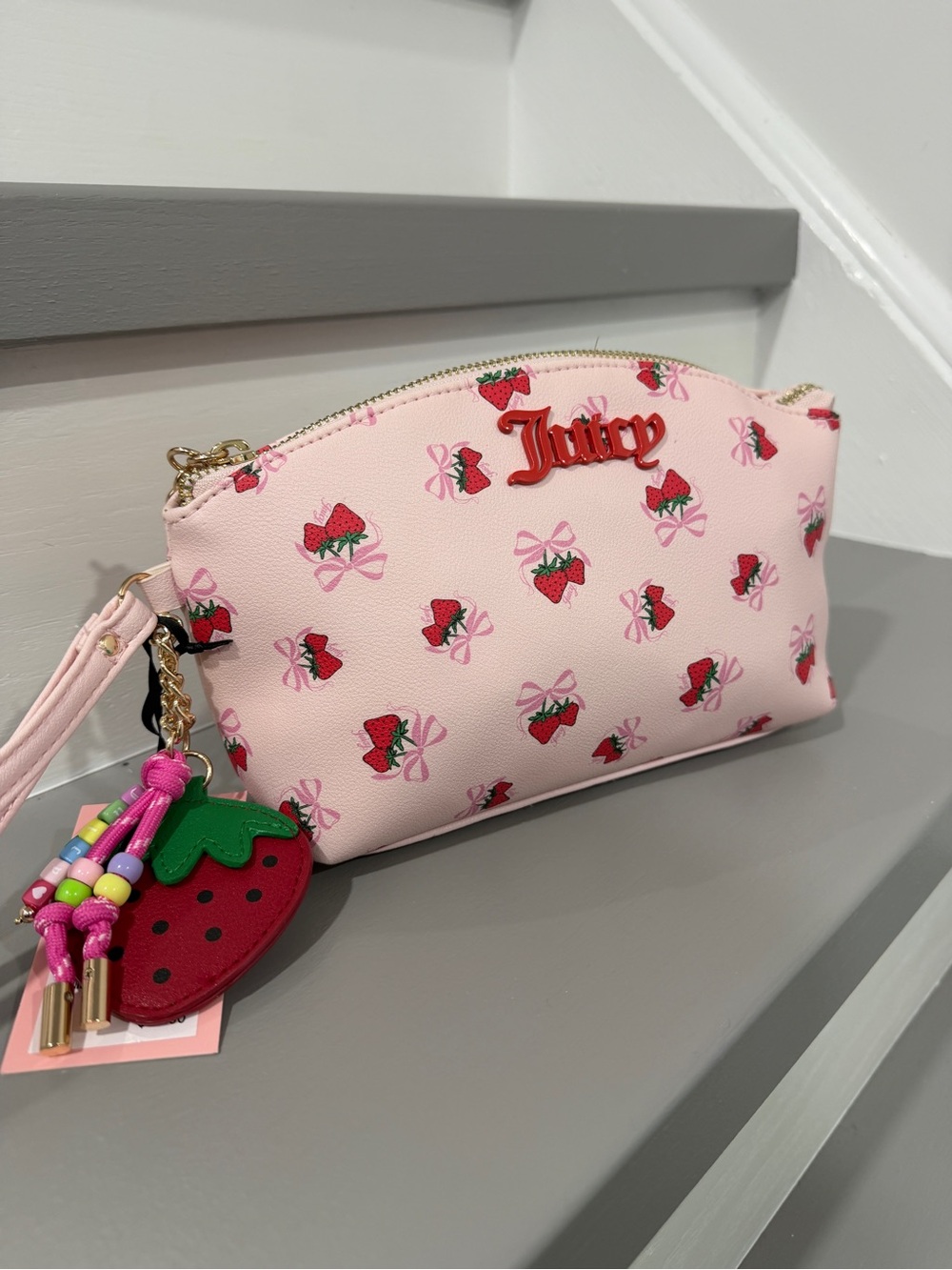 Juicy Couture Pink Strawberry Charm Wristlet Clutch
